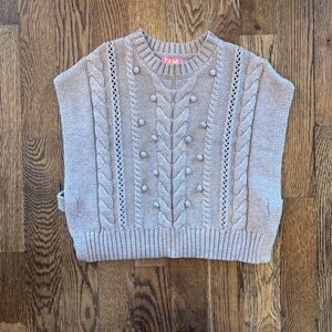 THML Medium Cable Knit Crewneck Sweater Vest - Textured Pom Detail Neutral Cozy